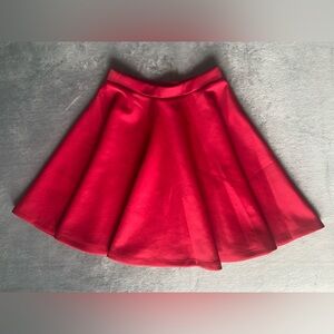 Made By Johnny Red Flared Plain Pleated Skirt